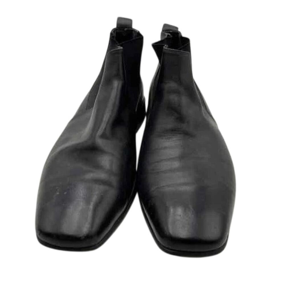 San Remo Mens Black Leather Square Toe Pull On Ankle Chelsea Boots Size 9.5